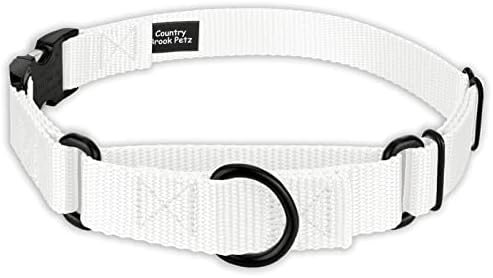 Country Brook Petz - Martingale Dog Collar - Heavy Duty Nylon Adjustable Martingale Dog Collar with Metal Buckle for Small Medium Large Breeds - 30+ Color Options (1 Inch, Medium, White)