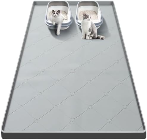 Large Cat Litter Mat 40x22 in, Waterproof Silicone, Gray