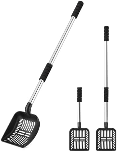 Yangbaga Metal Cat Litter Scoop with Detachable Long Handle, Black