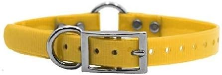 Waterproof D & Center Ring Dog Collar w Custom Name Tag 3/4x15, SB Yellow