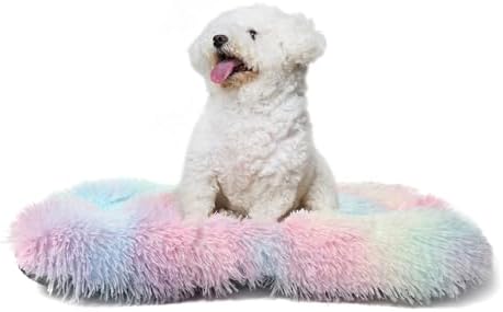 nononfish Dog Crate Bed for Small Dogs Washable Orthopedic Flat for Inside Crate Cages Kennel House Sofa Plush Comfy Sleeping, Rainbow 24"x18"