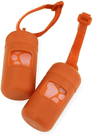 Best Pet Supplies Dog Poop Bag Holder Leash Attachment with Reusable Dispenser for Travel, Walking, Park, and Outdoor Use, Durable with Clip-On - Orange, Pack of 2, Plastic Dispenser w/30 Bags