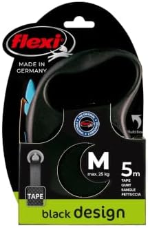 Flexi Black Design Tape Blue Medium 5m Retractable Dog Leash/Lead for Dogs up to 25kgs/55lbs