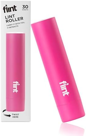 Flint Classic Pink Retractable Mini Lint Roller with 30 Extra Sticky Sheets, Small and Portable Lint Roller, Ideal Pet Hair Remover, Travel Lint Rollers for pet Hair Extra Sticky