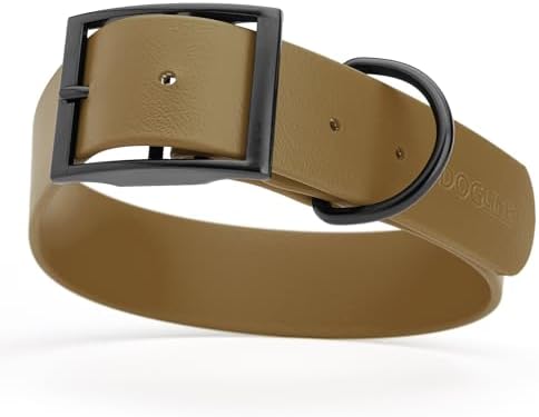 Dogline Biothane Waterproof Dog Collar Strong Coated Nylon Webbing with Black Hardware Odor- Proof for Easy Care Easy to Clean High Performance Fits Small Medium or Large Dogs, Coyote Brown