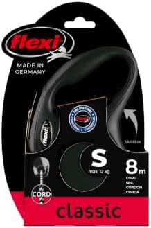 Flexi New Classic Cord Black Retractable Dog Lead Small 12kg - 8M