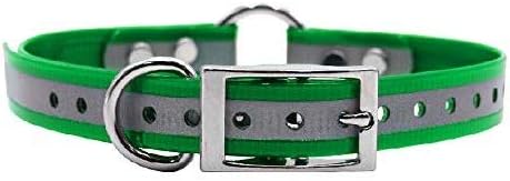 Reflective D & Center Ring Dog Collar w Custom Name Tag 3/4x15, Dark Green