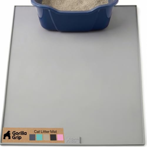 GORILLA GRIP Cat Litter Box Mat, Easy Clean Silicone Mats, 30x24 Gray