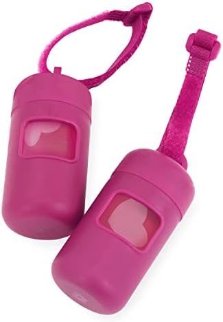Best Pet Supplies Dog Poop Bag Holder Leash Attachment with Reusable Dispenser for Travel, Walking, Park, and Outdoor Use, Durable with Clip-On - Fuchsia, Pack of 2, Plastic Dispenser w/30 Bags