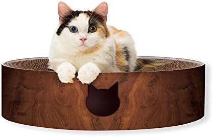Necoichi Cat Scratcher Bowl for Indoor Cats - Cat Scratching Lounger with Reversible Usability and Extra Comfort for Lounge, Cardboard Bed Couch / (XL, Dark Cherry)