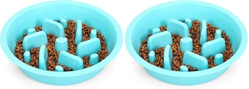 JASGOOD Slow Feeding Dog Bowl for Raised Pet Feeders Blue Maze Food Water Bowl Compatible with Elevated Diners(Blue,Fit Opening Fit Opening 7.5"-8") (Pack of 2)