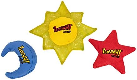 YEOWWW Catnip Cat Toy for Indoor and Outdoor Cats -Premium Quality Strong Catnip Toys for Cats (1x Crinkle Catnip Toy Sun 1 x Moon 1x Star)
