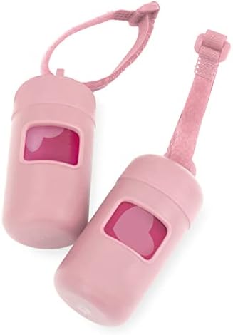 Best Pet Supplies Dog Poop Bag Holder Leash Attachment with Reusable Dispenser for Travel, Walking, Park, and Outdoor Use, Durable with Clip-On - Pink, Pack of 2, Plastic Dispenser w/30 Bags