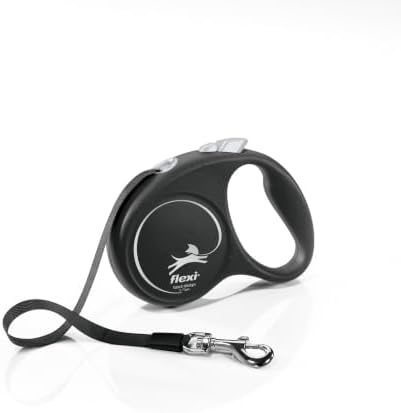 Flexi Black Design Tape Black Small 5m Retractable Dog Leash/Lead for Dogs up to 15kgs/33lbs