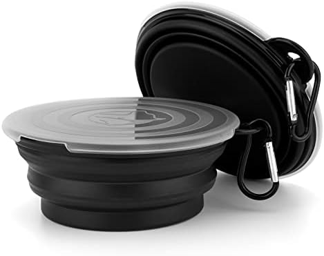 SLSON Dog Bowls Pet Collapsible Bowl with Cover Lids,2 Pack Dog Travel Bowls Portable Foldable Cat Water Dish Bowl for Pets Walking Parking Camping (Black and Black, Small)