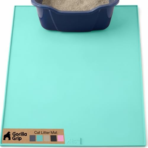 GORILLA GRIP Cat Litter Box Mat, Easy Clean Silicone Mats, 30x24 Turquoise