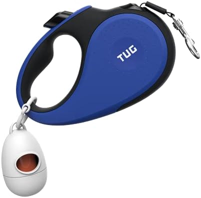 TUG 360° Tangle-Free Retractable Dog Leash with Waste Bag Dispenser (Large, Blue)