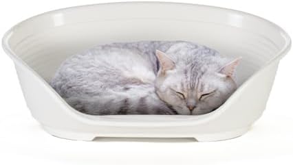 Ferplast Cat Bed, Plastic Dog Bed Small, Ventilation Holes and Non-Slip Rubber Feet for Added Stability 49 x 36 x h. 17.5 cm. White | More hygiene, comfort and freshness with a ventilated, easy-clean design