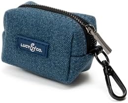 Lucy & Co. Blue Jeans Dog Poop Bag Holder and Dispenser, Clips to Leash, Water-Repellent Neoprene, Includes Refill Roll