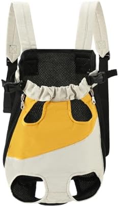 Lightweight Pet Backpack Carrier for Small Dogs & Cats - Easy-Fit Adjustable Straps, Basic Legs-Out Design, Durable for Daily Use (Fits Pets Under 15lb) (Yellow-White Color-Blocked, Large)
