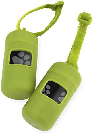 Best Pet Supplies Dog Poop Bag Holder Leash Attachment with Reusable Dispenser for Travel, Walking, Park, and Outdoor Use, Durable with Clip-On - Lime Green, Pack of 2, Plastic Dispenser w/30 Bags
