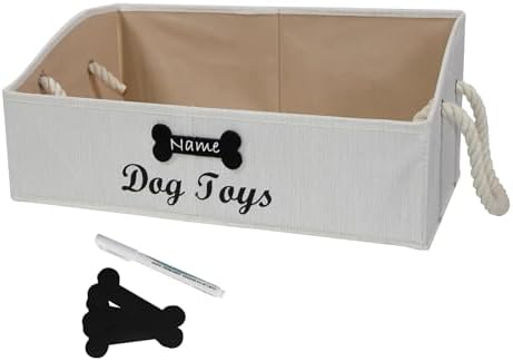 Geyecete Large Dog Toys Storage Bins-Foldable Fabric Trapezoid Organizer Boxes with Cotton Handle,Can be Personalized,Collapsible Basket(Beige-Dog)