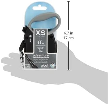 Alcott Adventure Retractable Reflective Belt Leash – 10 Feet – Extra Small for Dogs up to 25 lbs, Black with Grey Soft Grip Handle – Durable & Comfortable Dog Leash