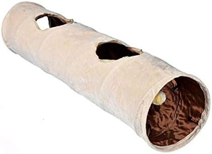 Primst Collapsible Cat Tunnel,Durable Suede Pet Toys Play Tunnel with Ball and Hole,for Cats,Rabbits,Kittens,Puppy and Small Pets (Beige 47x10inch)