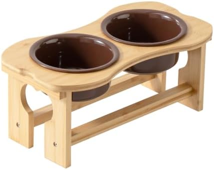 Bone Elevated 7.1" Ceramic Medium Dog Bowls, Raised Dog Bowl Stand