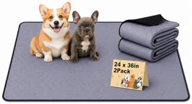 Washable Pee Pads for Dogs 2 Pack, Reusable Waterproof Leak-Proof Puppy Training Pads, Super Absorbent Non-Slip Dog Whelping Pads for Crate, Playpen, Bed & Floor (24"x36" Gray)