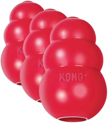 KONG Classic Stuffable Dog Toy - Fetch & Chew Toy for Dogs - Treat-Filling Capabilities & Erratic Bounce for Extended Play Time - Durable Natural Rubber Material - for Medium Dogs (Pack of 3)