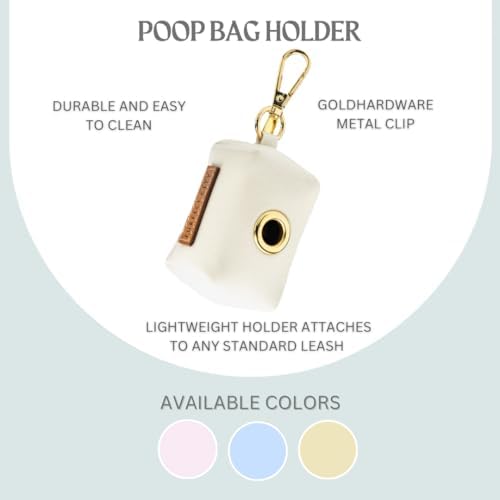 Dog Poop Bag Holder with Leash attachment, Waste litter bag container, Lead accessories, Metal hook hands free holder, Zipper pouch stylish gold hardware (Yellow)