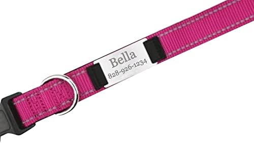 Personalized Dog Collar - Custom Engraved ID Tags with Reflective Material - Small Medium or Large Size with Name Plate (Small, Pink)