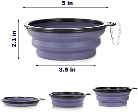 Dog Bowl Pet Collapsible Bowls, 2 Pack Collapsible Dog Water Bowls for Cats Dogs, Portable Pet Feeding Watering Dish for Walking Parking Traveling with 2 Carabiners (Small, Purple+Fairy Pink)