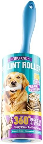 POPCHOSE Lint Roller for Pet Hair Extra Sticky, 90 Sheets with 1 Handles