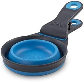 Dexas Popware for Pets Collapsible Klip Scoop, 3-in-1 Pet Food Scoop, Measuring Cup and Bag Clip, 1 Cup Capacity, Pro Blue (Pack of 6)