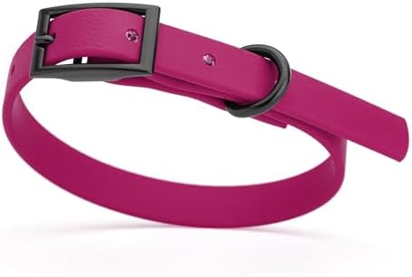 Dogline Biothane Waterproof Dog Collar Strong Coated Nylon Webbing with Black Hardware Odor- Proof for Easy Care Easy to Clean High Performance Fits Small Medium or Large Dogs, Magenta Pink