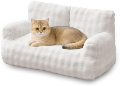 Cat Couch Bed, Cute Pet Sofa for Indoor Cats, 26"x15", Cream White