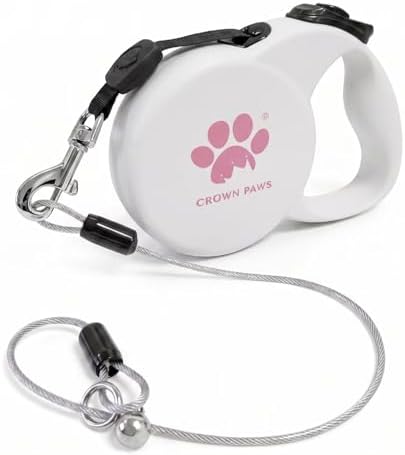 Chew Proof Retractable Dog Leash for Medium Dogs up to 44lbs, 16ft Heavy Duty Dog Lead with Anti-Chewing Steel Wire Rope, Tangle-Free, One-Hand Brake & Lock, White M