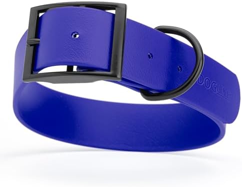 Dogline Biothane Waterproof Dog Collar Strong Coated Nylon Webbing with Black Hardware Odor- Proof for Easy Care Easy to Clean High Performance Fits Small Medium or Large Dogs, Blueberry Royal