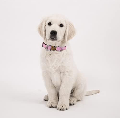 THAIN Reflective Personalized Dog Collar Engraved Custom Buckle- Soft Nylon Pet Collar with Name Plate Engraved Name, Phone Number, Silent,No Noise Adjustable (L, Pink)
