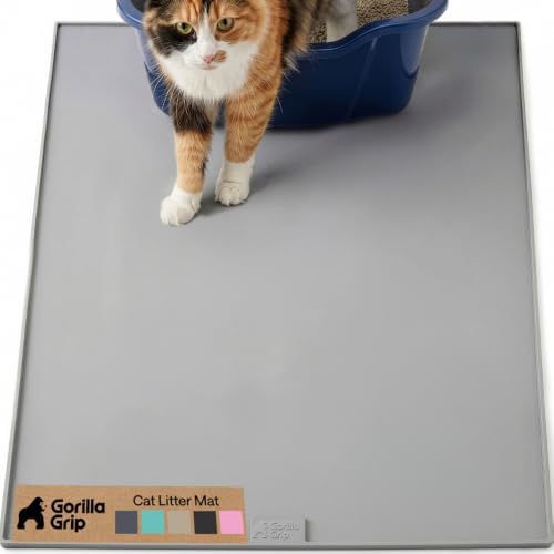 GORILLA GRIP Cat Litter Box Mat, Easy Clean Silicone Mats, 35x23 Gray