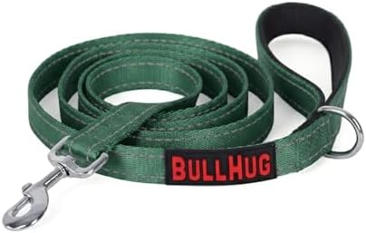 BULLHUG 6 FT Bulldog Leash with Padded Handle. Perfect for Bulldogs, French Bulldogs, Pugs & All Breeds. Leashes for Walking, Training Lead for Bulldogs (Reflective Stitching, Hunter Green)