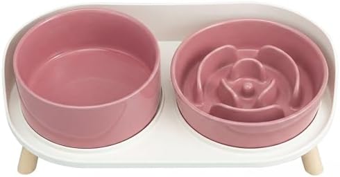 Elevated Slow Feeder Dog Bowls with Splash Proof Stand, Slow Eating 5X