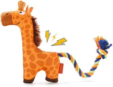 AUSCAT Plush Dog Rope Toy, Durable Squeaky Dog Toys for Puppy Small Medium Dogs (Not for Aggressive Chewers), Crocodile & Giraffe & Flamingo