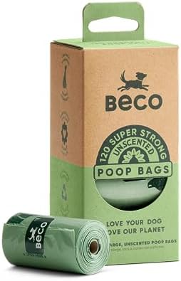 Beco Pets Beco Bags - 120 Large Unscented Poop Bags for Dogs - Eco-Conscious and, 2.6 x 2.8 x 5.9 inches