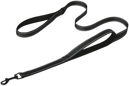 Amazon Basics Dog Leash, 4ft with 2 Comfortable Dual Padded Handles for Traffic Control, Highly Reflective Leashes for Large & Medium Dogs, Night Safety, Easy Snap Hook, Black