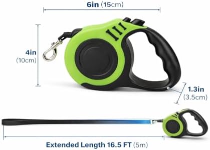 Retractable Dog Leash 16.5 ft Heavy Duty with One-Button Brake & Lock, Tangle-Free Swivel Hook, Comfortable Anti-Slip Handle for Small & Medium Dogs (Green and Black)