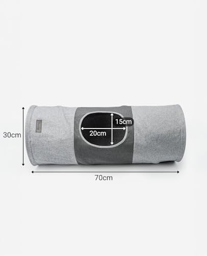 lionto cat Tunnel with Play Ball, 11,8x27,6 in, Foldable Expandable Play Tunnel Made of Easy-Care Faux Linen Material for Cats, Robust cat Toy, 11,8 in Diameter