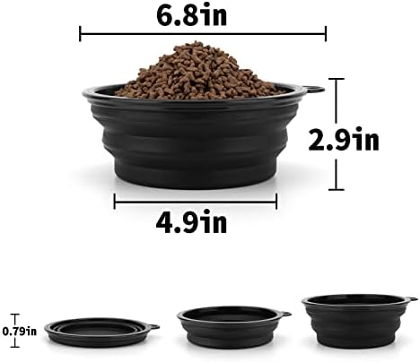 SLSON Dog Bowls Pet Collapsible Bowl with Cover Lids,2 Pack Dog Travel Bowls Portable Foldable Cat Water Dish Bowl for Pets Walking Parking Camping (Black and Black, Large)